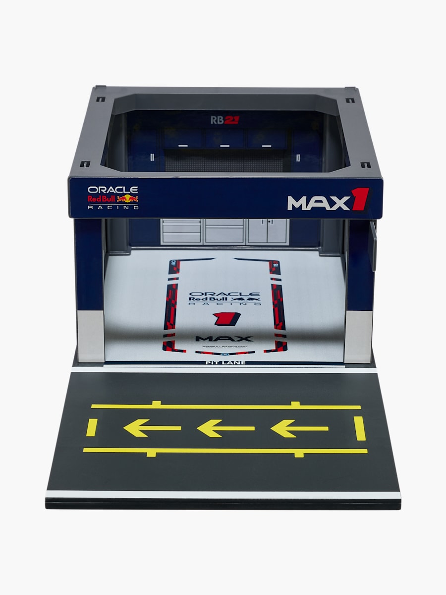 1:43 Oracle Red Bull Racing RB21 Verstappen mit Pit-Garage (M-RBR26152): Oracle Red Bull Racing