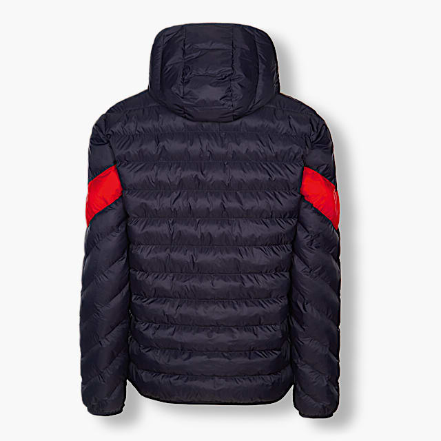 Red packable down jacket