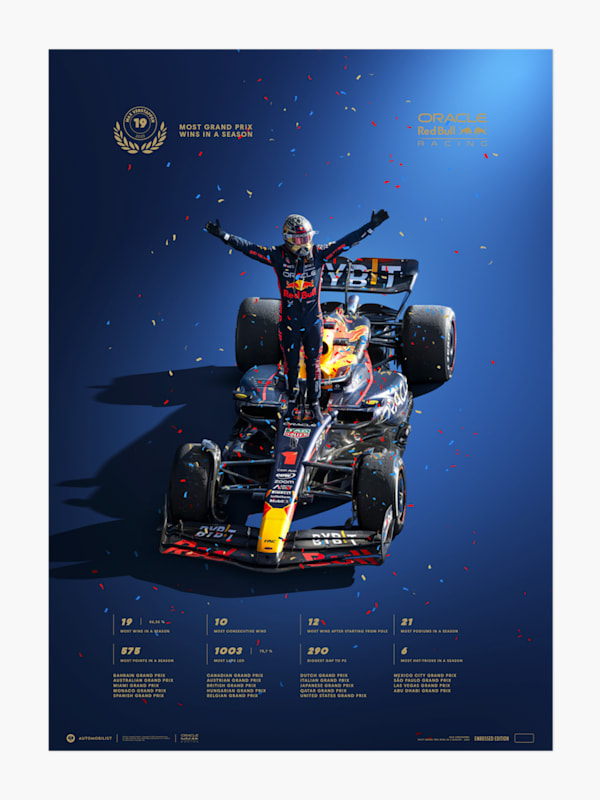 Oracle Red Bull Racing Max Verstappen 2023 Record Breaking Season Large Design Print (RBR24305): Oracle Red Bull Racing